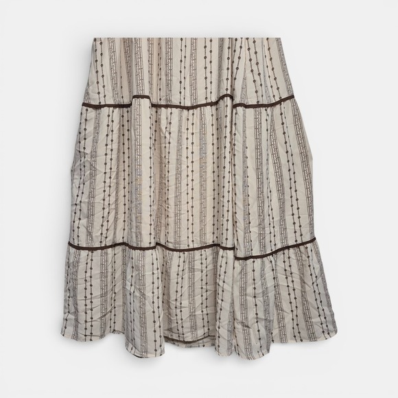 Polagram Womens 3XL Cream Brown Stripe Tiered Midi Dress Puff Sleeve PSD5124-X - Picture 4 of 9